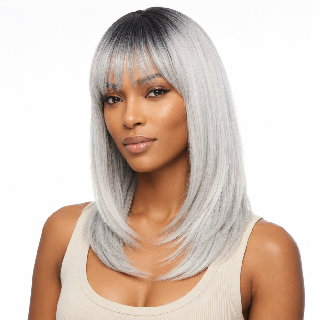 16 Inch Silver Grey Ombre Straight