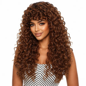 26 Inch Brown Highlight Curly Wig