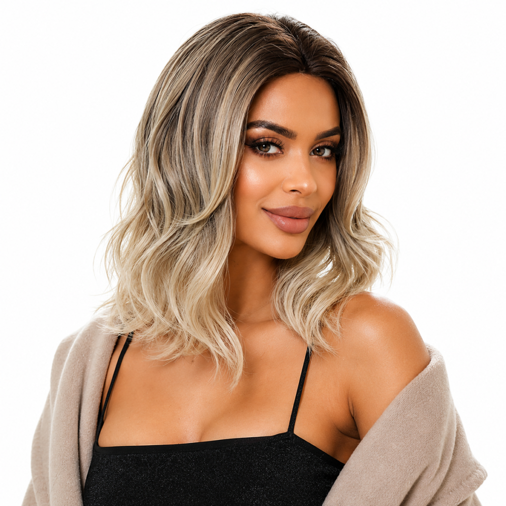 14 Inch Ash Blonde Ombre Wavy