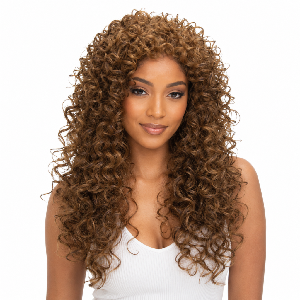 26 Inch Light Brown Curly Synthetic