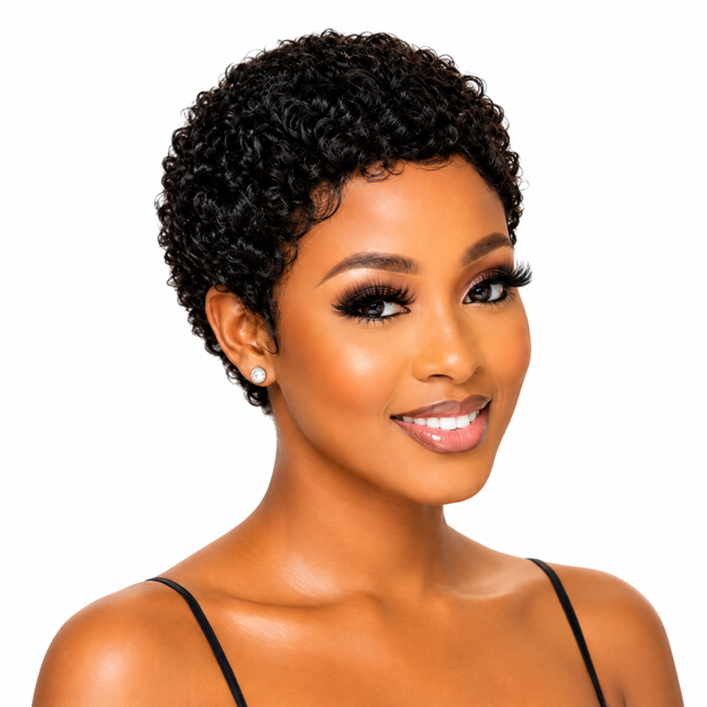4 Inch Natural Black Curly Pixie