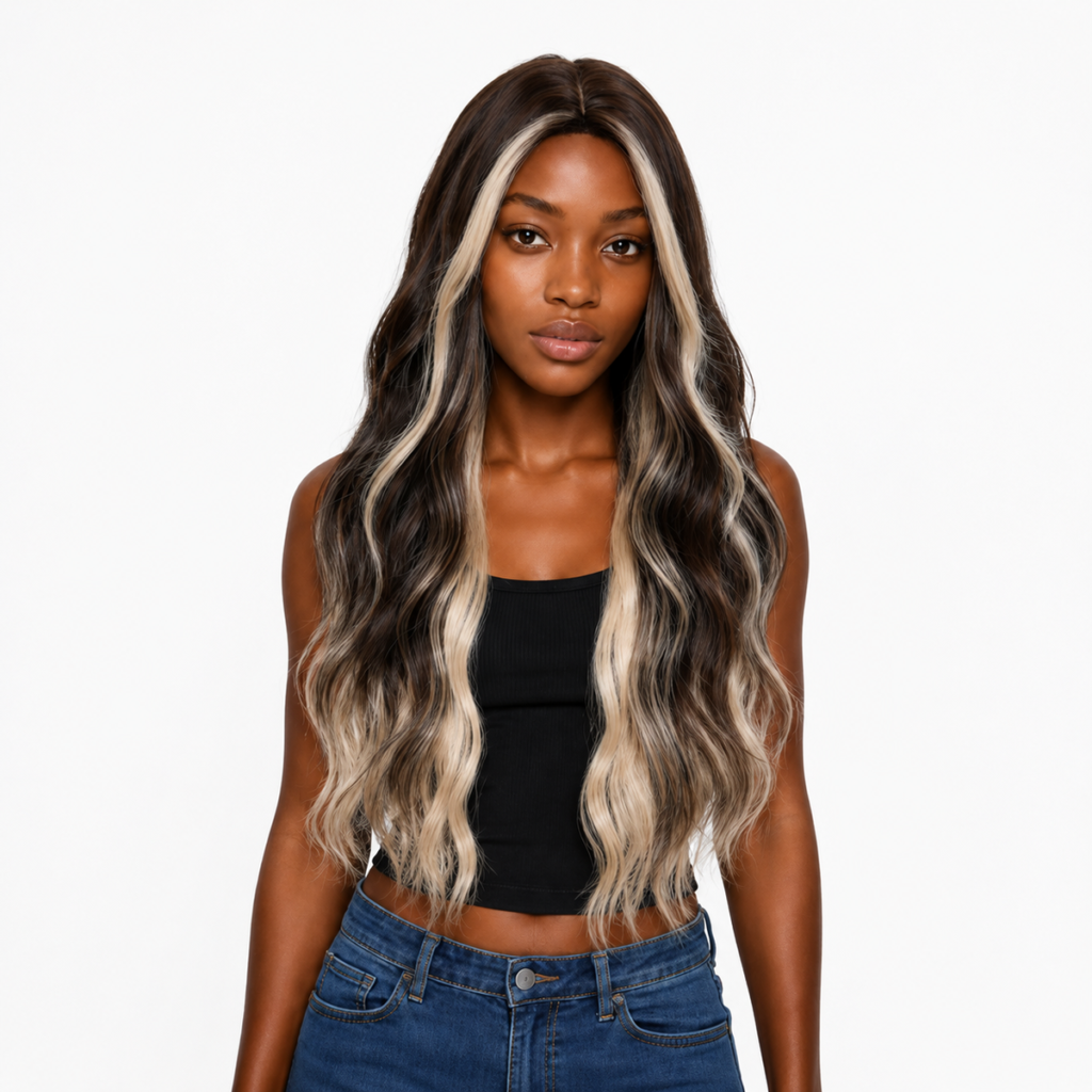 28 Inch Brown Platinum Highlight Synthetic