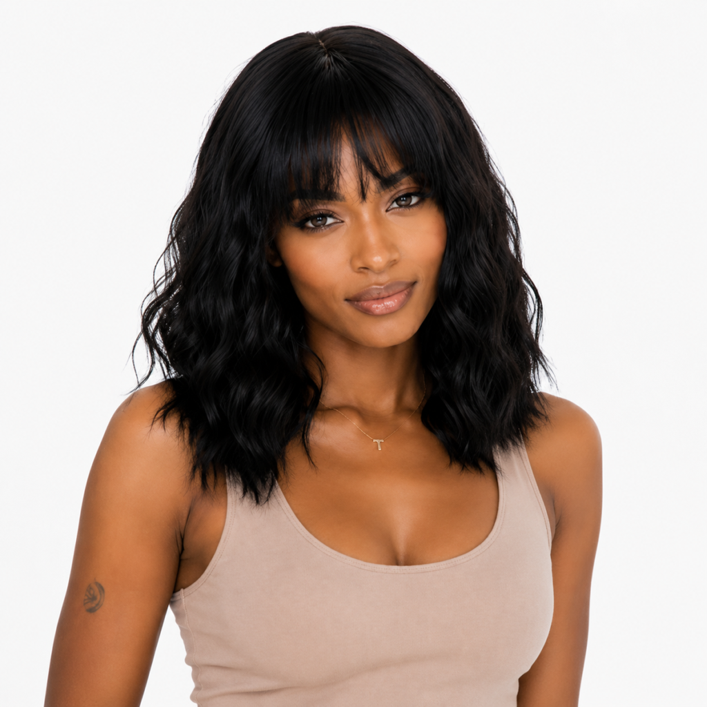 16 Inch Black Wavy Bob With