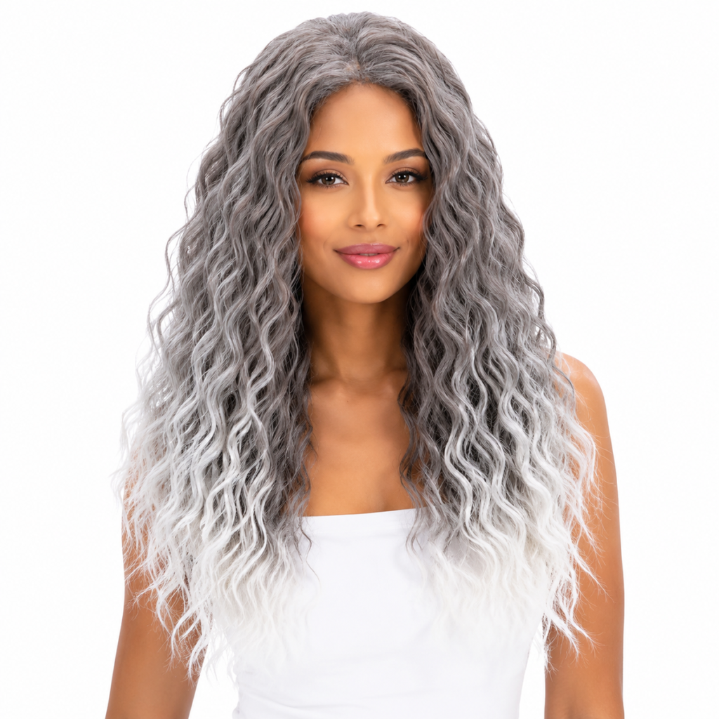 24 Inch Grey White Ombre Wavy