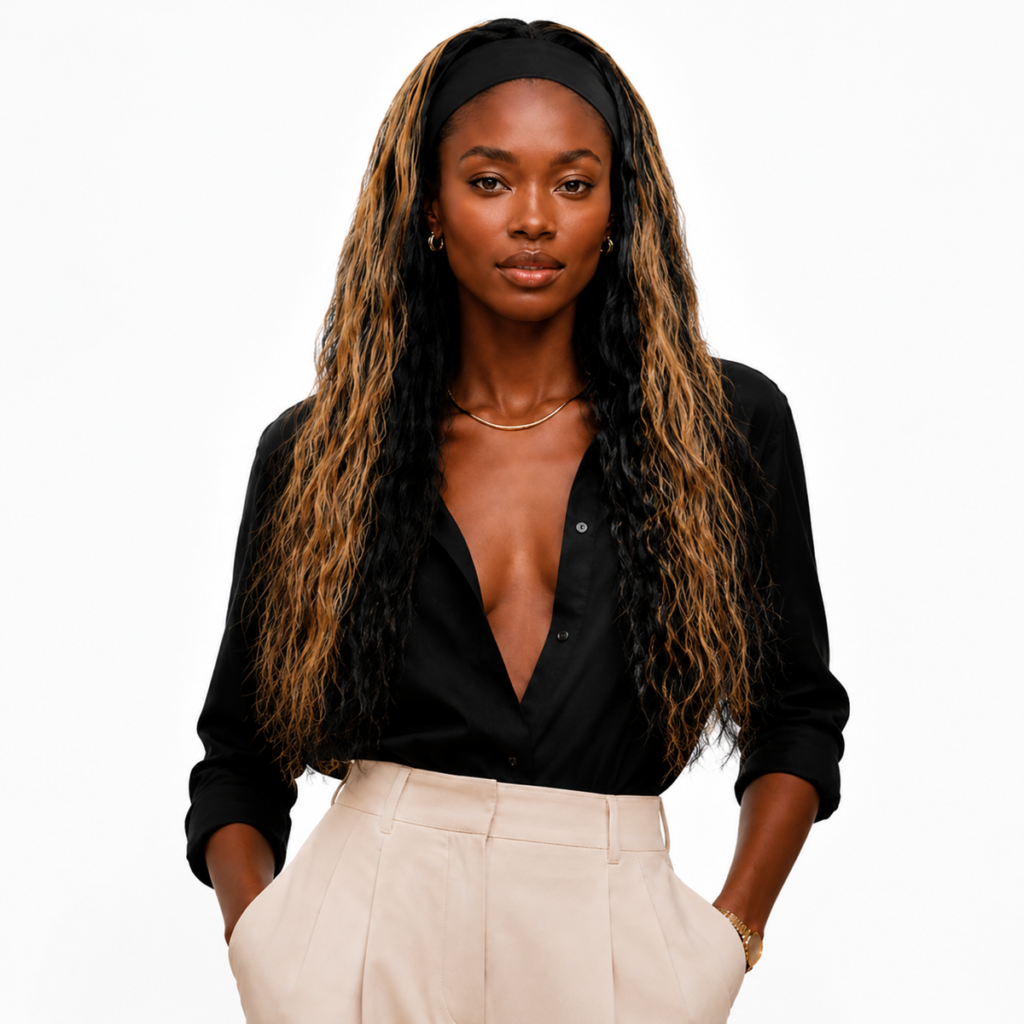 24 Inch Black Gold Headband Wig